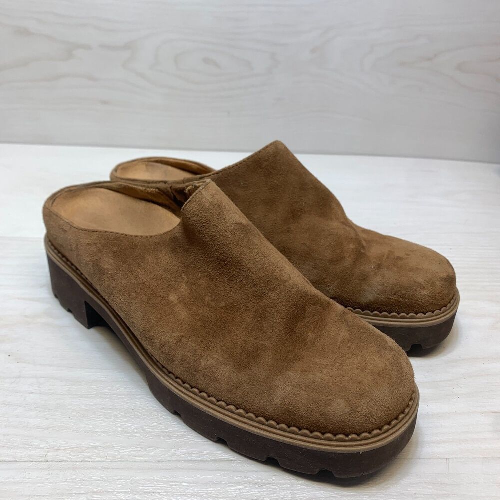 Vionic Fairfax Leather Waxed Suede Mule‎ Womens Size 8 Brown Round Toe Slip On